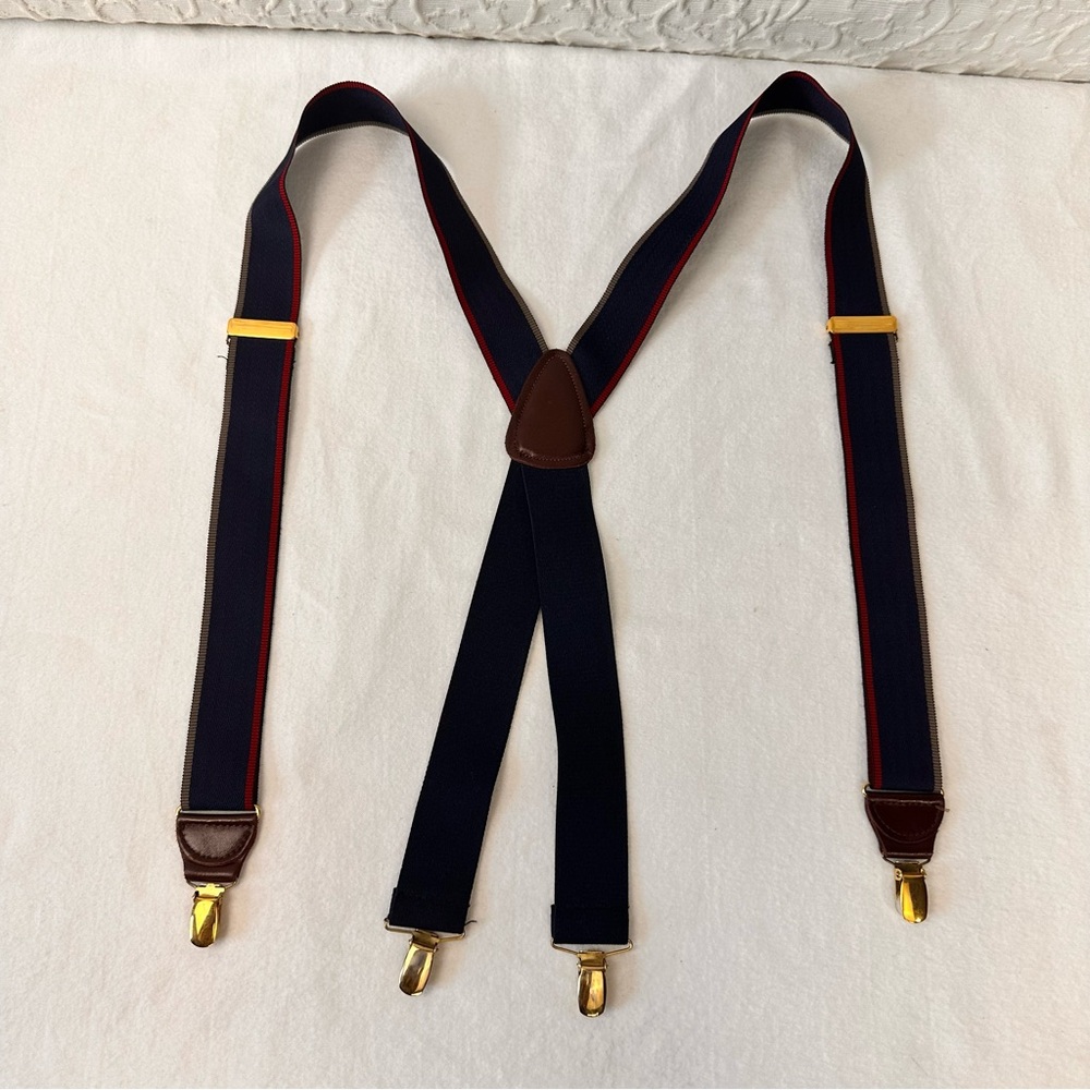 CAS Germany Suspenders Braces Men’s Blue Leather Tabs Clips Classic